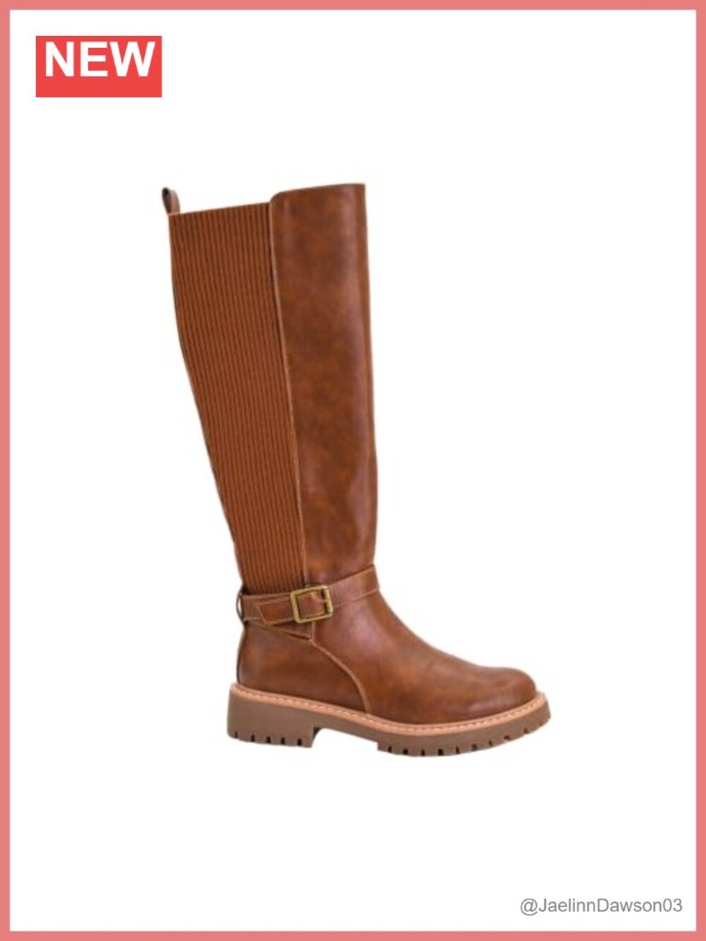 Women's Mid-Calf Boot with Stretch Sock Back, Side Zip, Buckle Strap